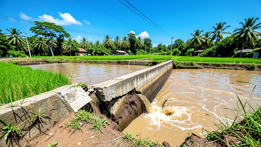 El río Vinces inundó el comercio de Salitre y colapsó un muro de contención