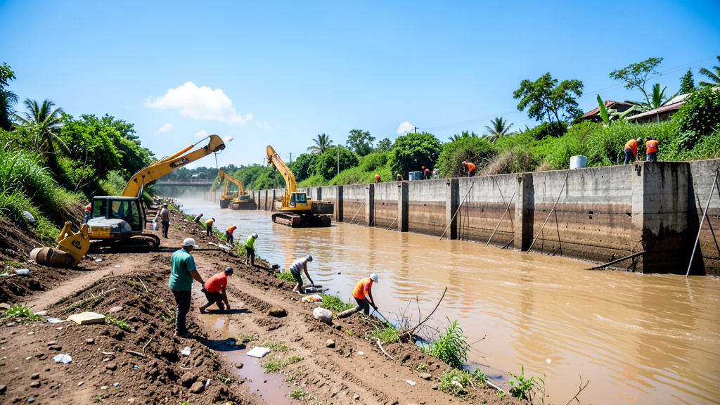Prefectura del Guayas refuerza muro ribereño en La Julia para frenar inundaciones