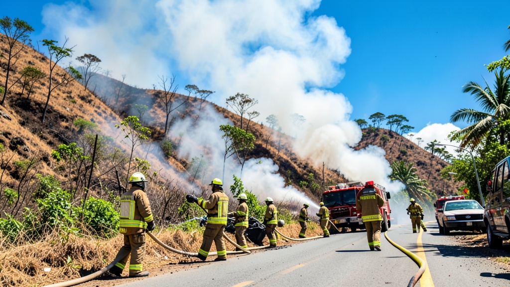 Bomberos de Samborondón combaten incendio forestal en el cerro Santa Ana