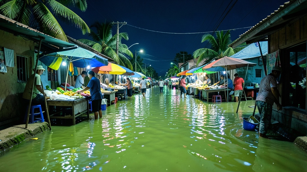 Inundación del río Vinces paraliza el comercio nocturno en Salitre