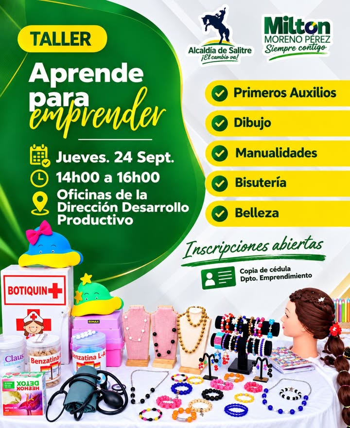 Alcaldía de Salitre impulsa el emprendimiento local con cursos prácticos permanentes