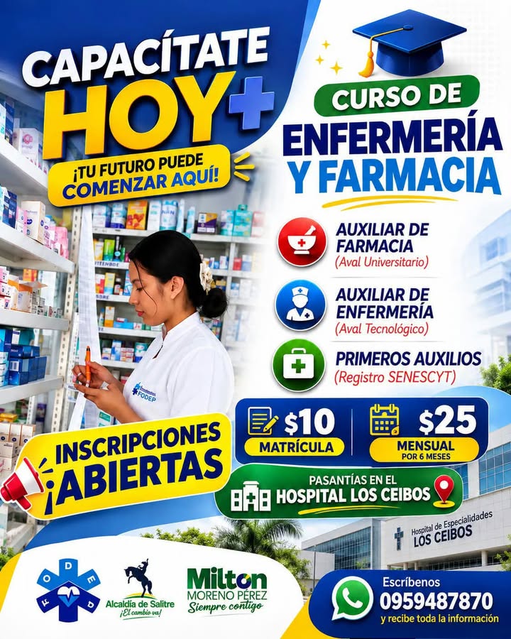 Salitre ofrece becas técnicas en enfermería y farmacia con prácticas hospitalarias