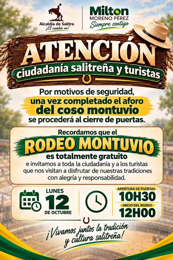 Rodeo Montuvio Salitre 2026 abre sus puertas con entrada libre y estricto control de aforo