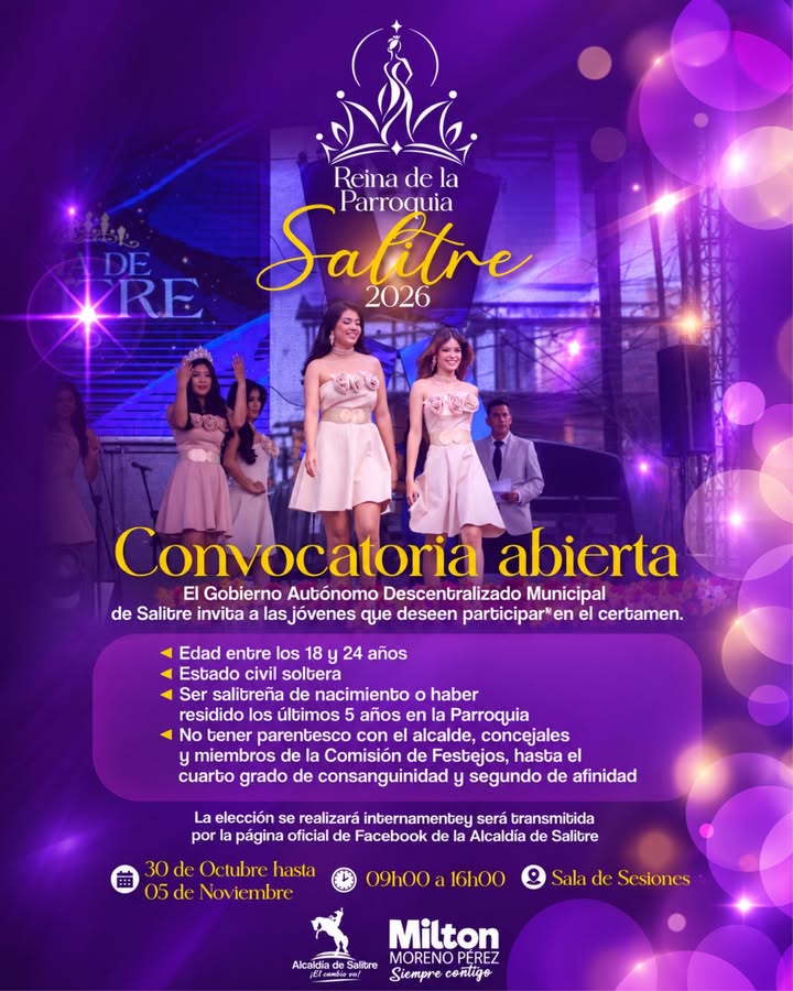 Salitre busca su Reina 2026: inscripciones abiertas esta semana