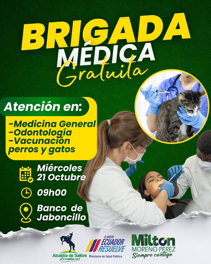 Brigada médica gratuita llega a Banco de Jaboncillo este miércoles en Salitre