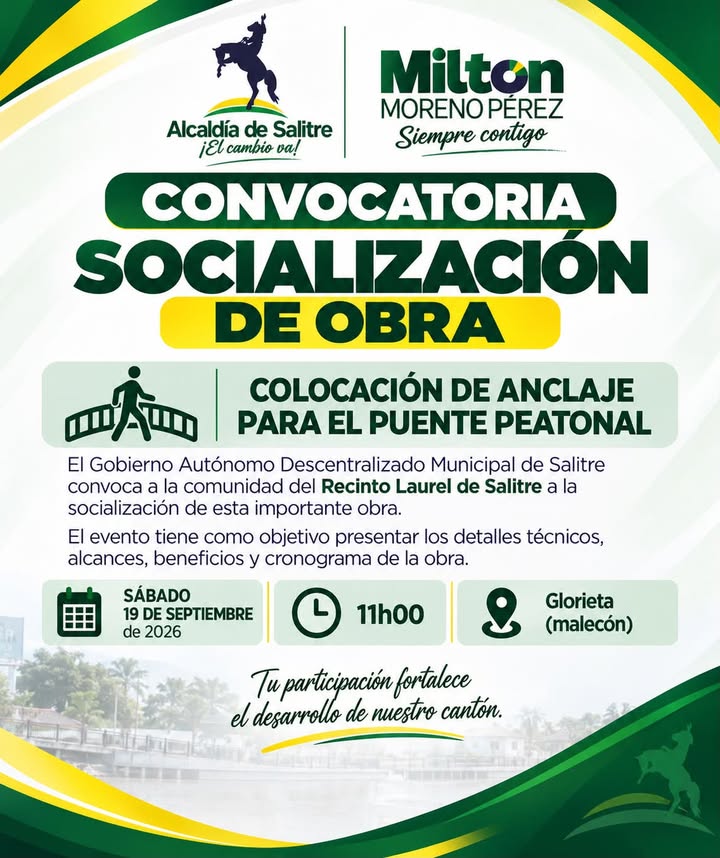 Salitre convoca a vecinos de Laurel para socializar obra del puente peatonal este sábado