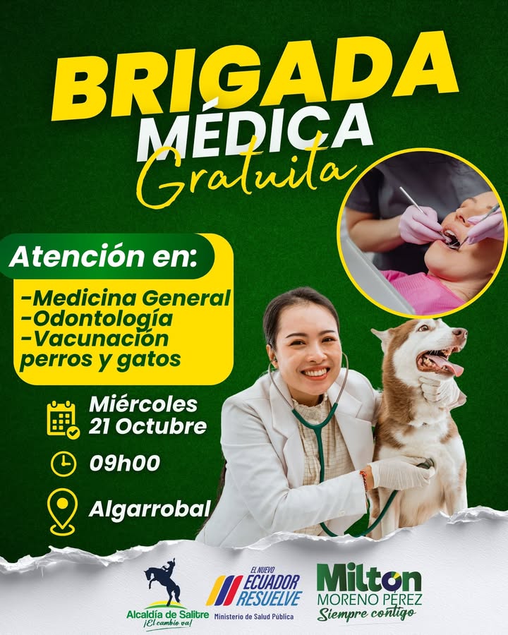 Brigada médica gratuita atiende a familias y vacuna mascotas en Algarrobal este miércoles