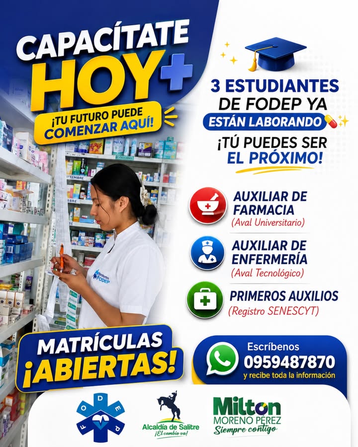 FODEP Salitre abre matrículas para capacitarse en salud y primeros auxilios