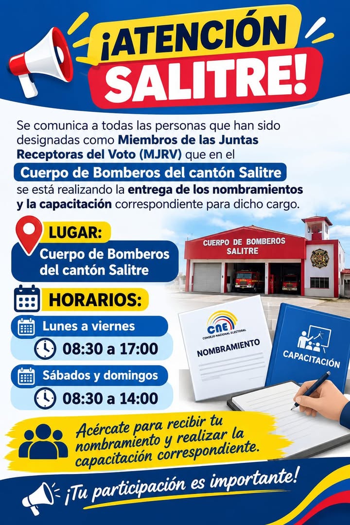 Salitre: Entregan nombramientos y capacitan a miembros de las Juntas Receptoras del Voto
